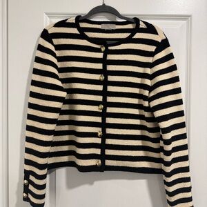 H&M Black and Cream Striped Cardigan with Gold Buttons